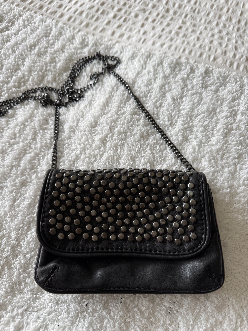 Studded Black Leather Crossbody Bag - Women